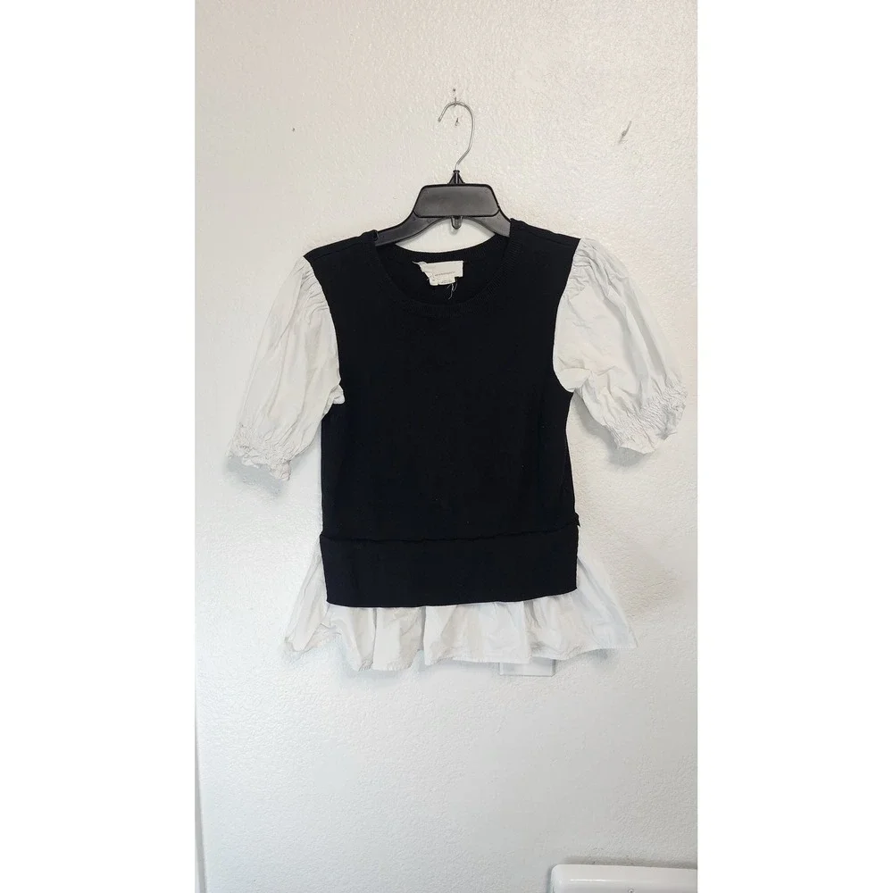 Anthropologie Mixed Media Sweater Women XS Black White Excellent